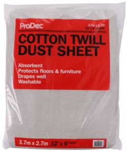 ProDec Super Cotton Twill Dust Sheet 12' x 9' / 3.7m x 2.7m, Pack of 10